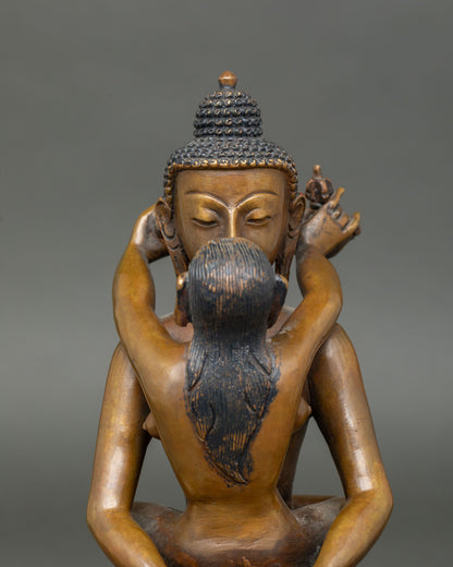 Close up Samantabhadra Yab Yum sculpture detail Newari artisan lost wax casting wisdom compassion union Himalayan Buddhist statue