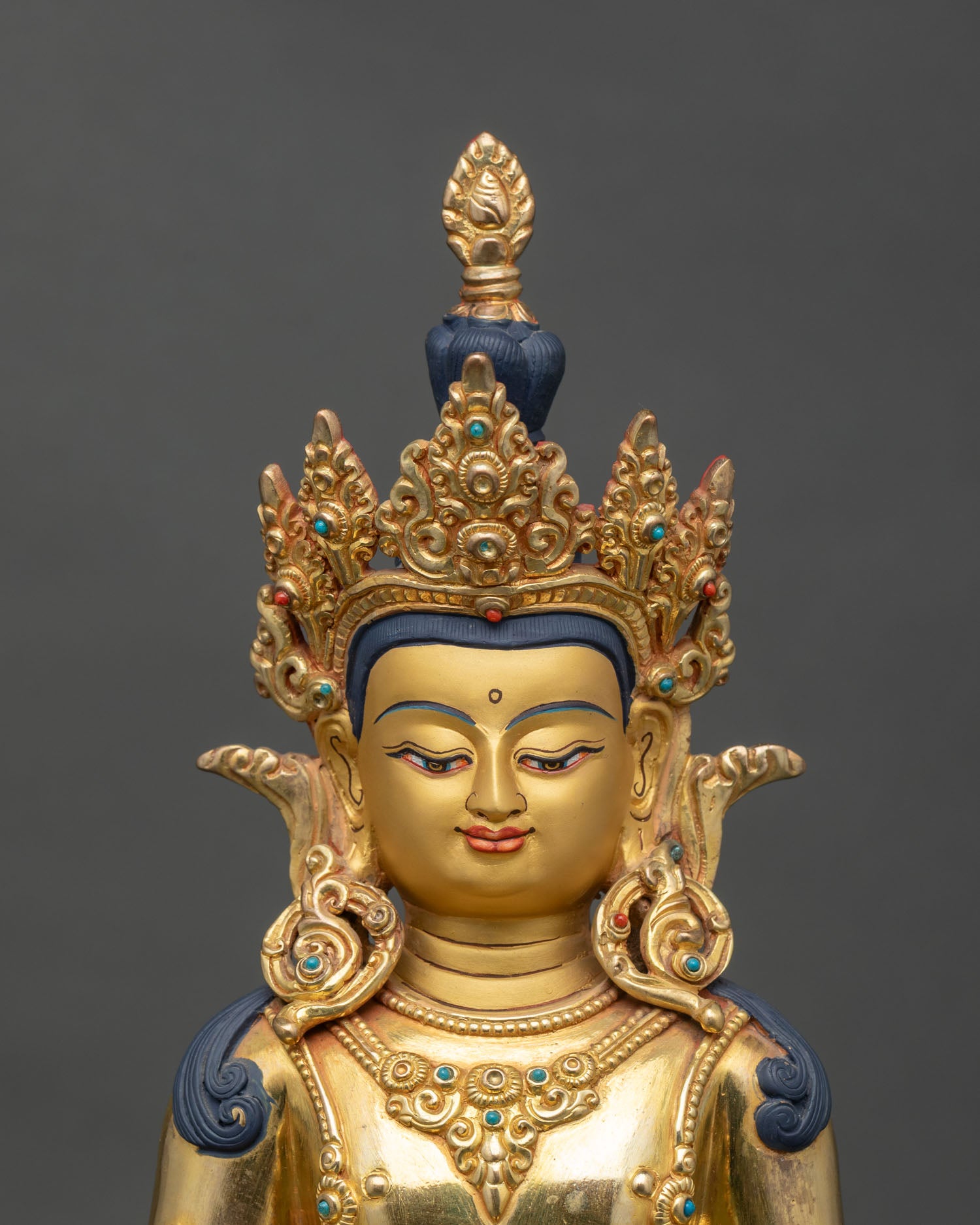 Close Up Serene Amitayus Face Holding Jewel of Longevity and Nectar Vessel