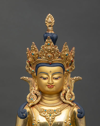 Close Up Serene Amitayus Face Holding Jewel of Longevity and Nectar Vessel