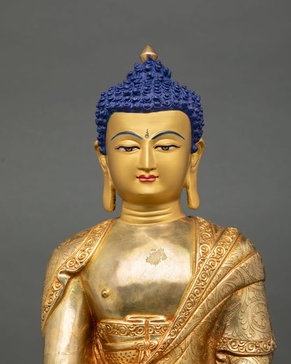 Close up Shakyamuni Buddha,  Newari artisan Himalayan sculpture for peace mindfulness and spiritual practice