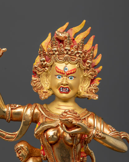 Close-up of Troma Nagmo statue showing kartrika ritual knife and skull cup