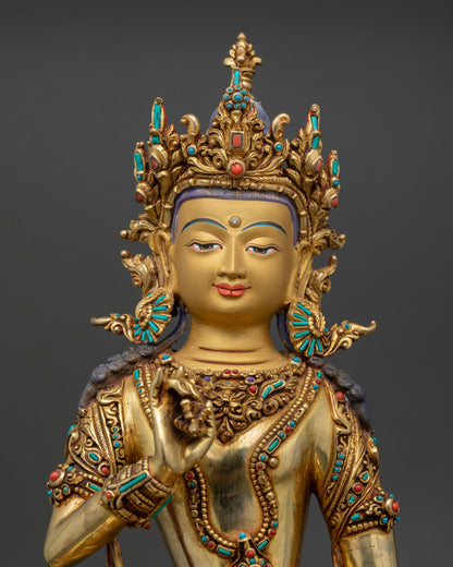 Close Up Vajrasattva Statue with Semi Precious Stones and 3D Carved Details