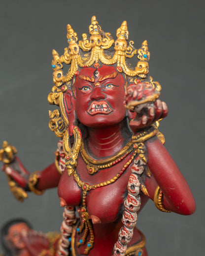 Close up Vajrayogini five skull crown semi-precious stones intricate detail
