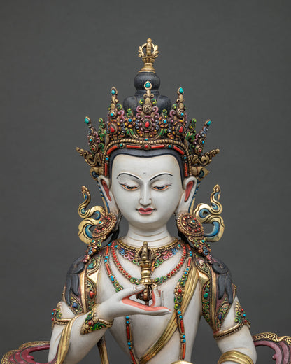 Close-up view of handmade Vajrasattva Statue showing intricate copper craftsmanship