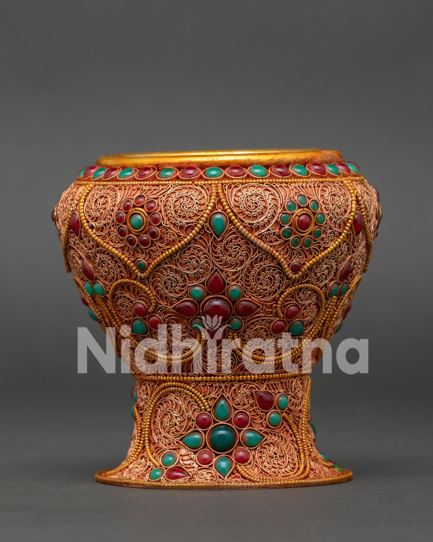 Close Up View of Nepalese Rice Pot, Featuring Fine Filigree Art