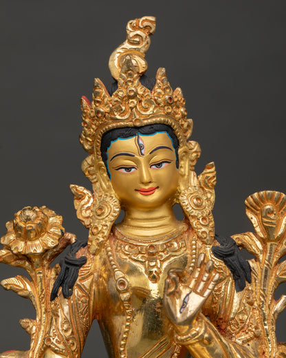 Close-Up, White Tara Face, Gold Painted Expression, Seven Eyes Compassion Goddess