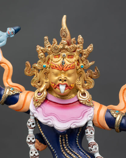 face close up, ekajati wrathful face one eye braid tooth gold copper nepal statue