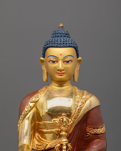 close-up of Mitrugpa face and crown with intricate fire-gilded detailing and sacred expressions
