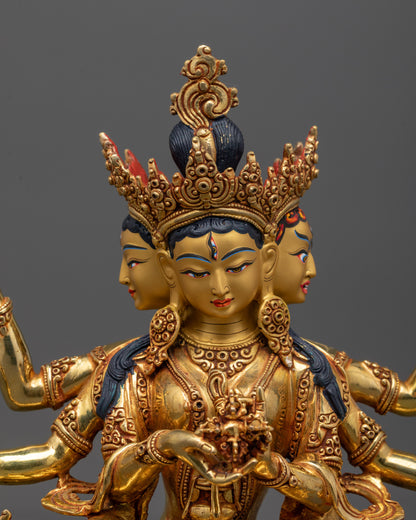 close-up of Namgyalma statue crown, jewelry, and face details