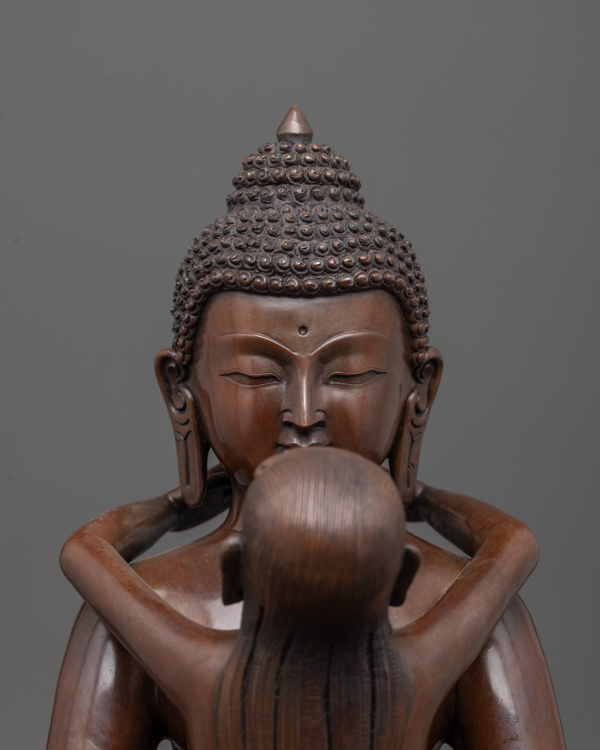 close-up of samantabhadra yab-yum statue showing intricate lost wax casting and facial features