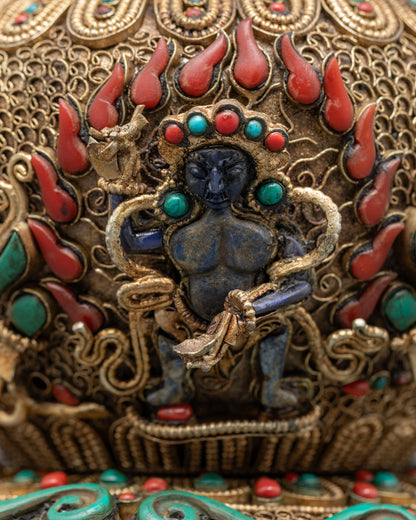 close-up of semi-precious stones on handcrafted tibetan rice bowl