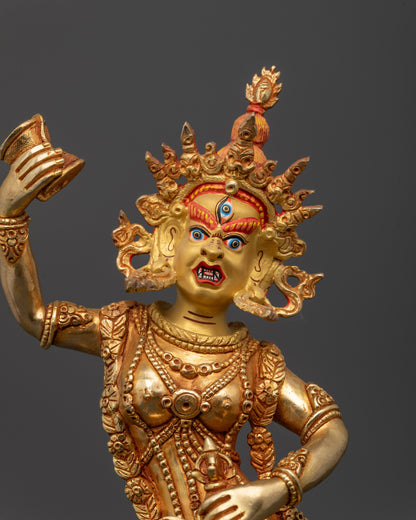 close up Dechen Gyalmo Vajrayogini crown with five skulls and third eye details
