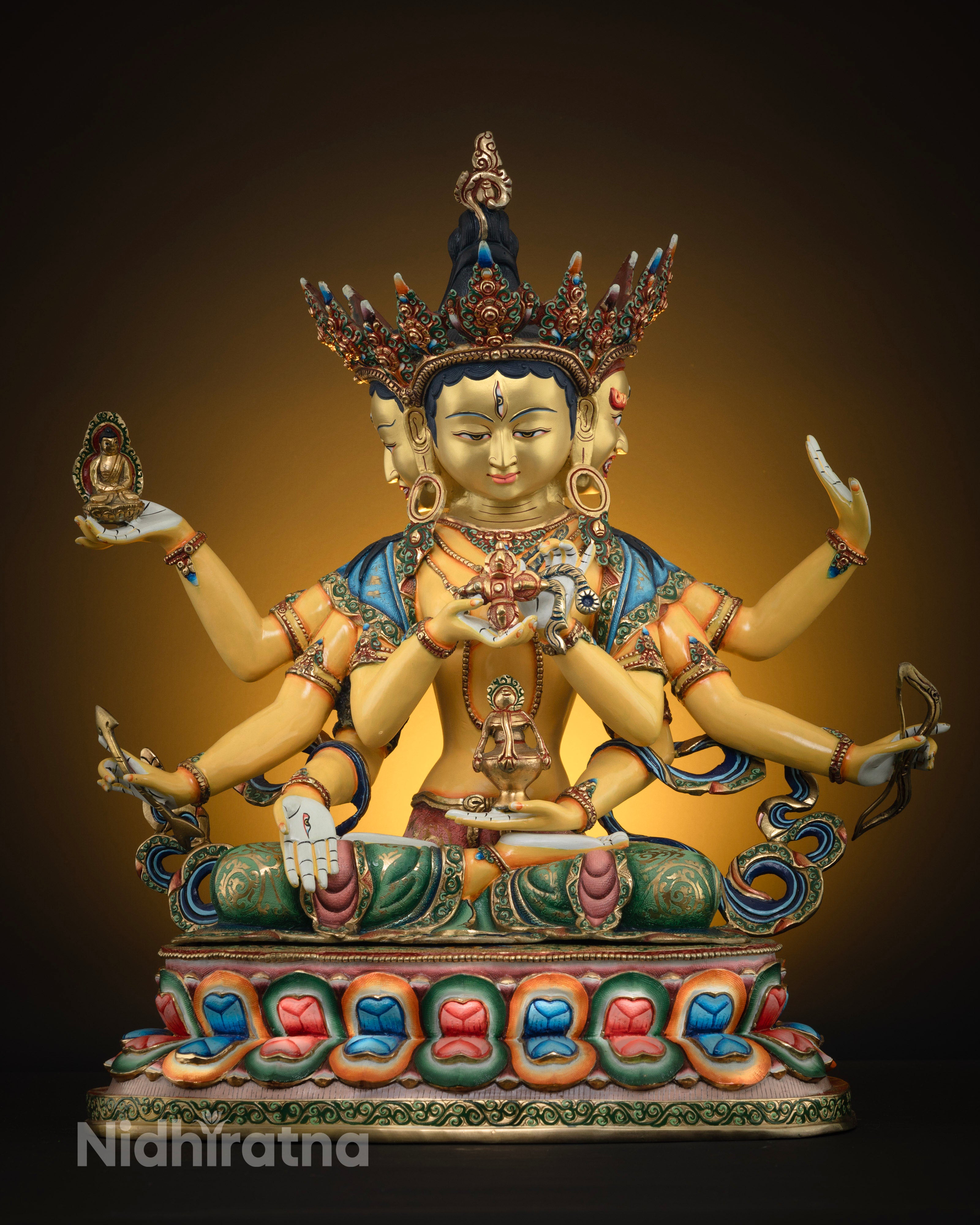 namgyalma statue with six hands and three faces