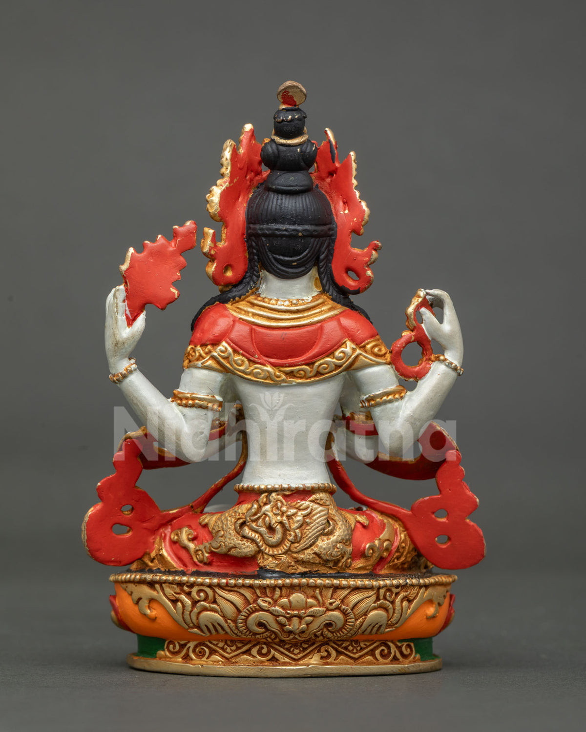 Copper Chenrezig statue with acrylic finish and traditional Newari art.