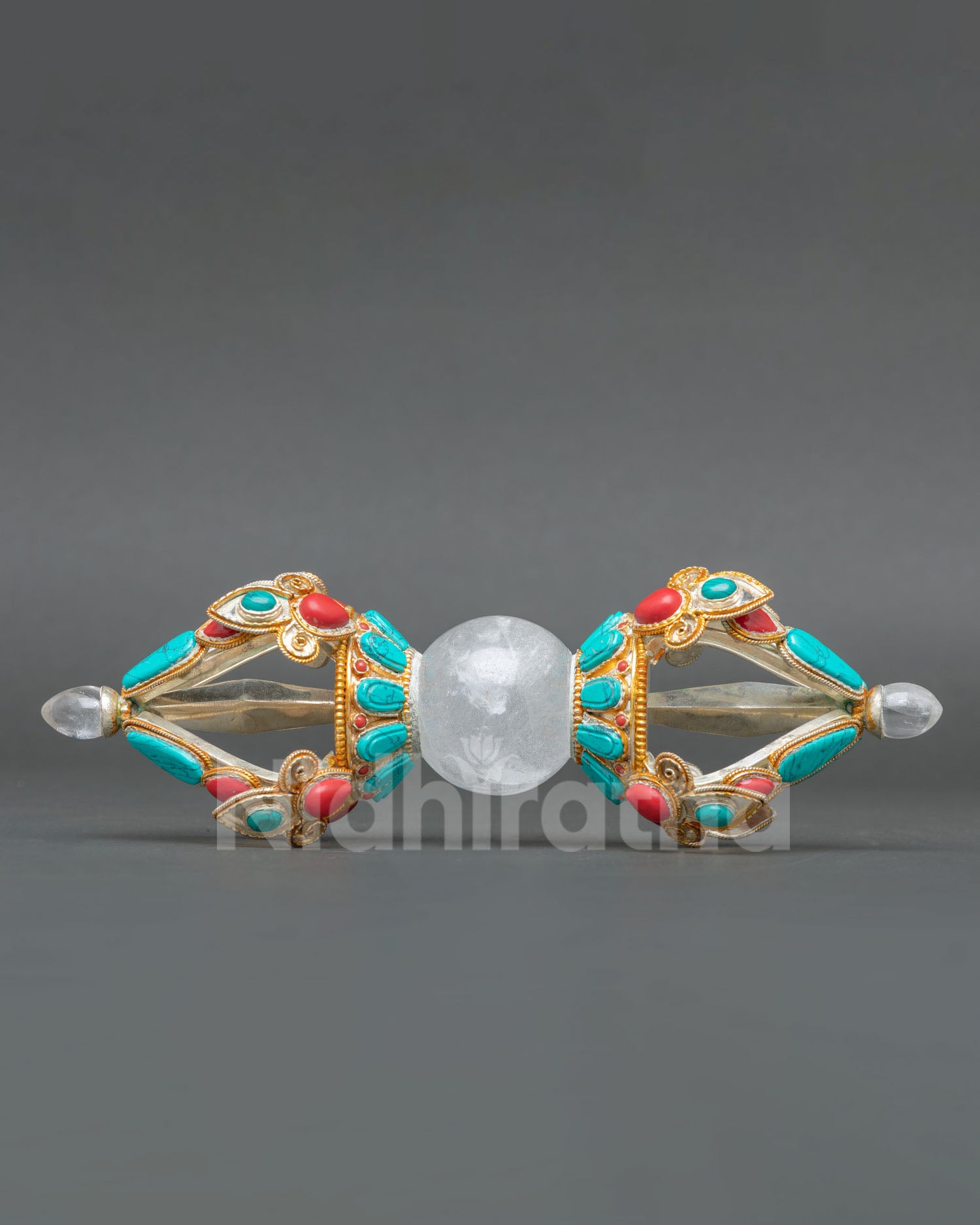 Copper Vajra Statue with Crystal Core and Gold Gilded Filigree
