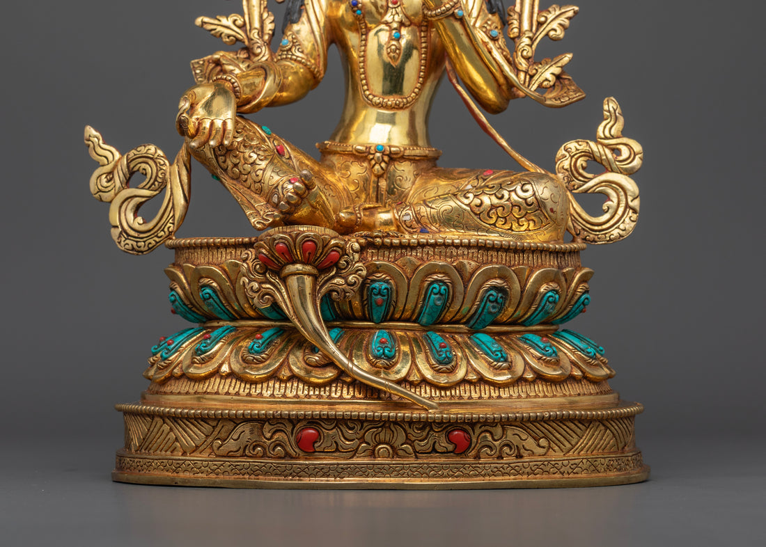 crossed leg green tara statue