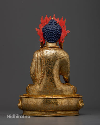 Crown Shakyamuni Buddha Statue handcrafted by skilled Newari artist from Patan Nepal.