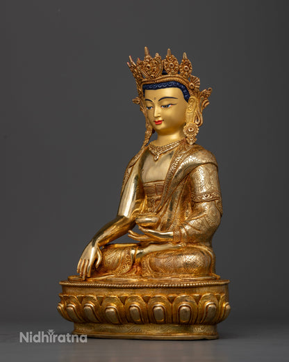 Crown Shakyamuni Buddha Statue with gold gilded details for Buddhist altar and meditation space.