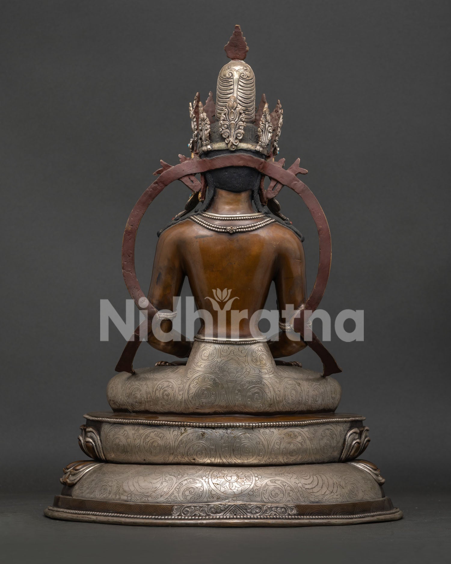 Crowned Amitabha Buddha Statue Back View Handcrafted Nepalese Sculpture