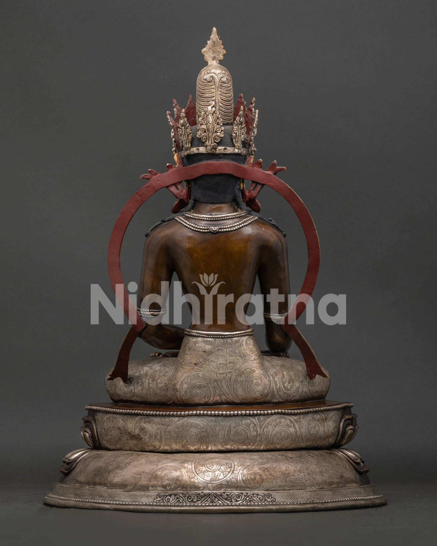 Crowned Shakyamuni Buddha Statue back view handcrafted Nepalese sculpture