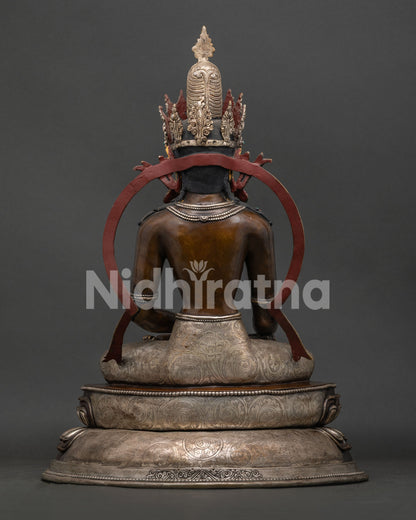 Crowned Shakyamuni Buddha Statue back view handcrafted Nepalese sculpture