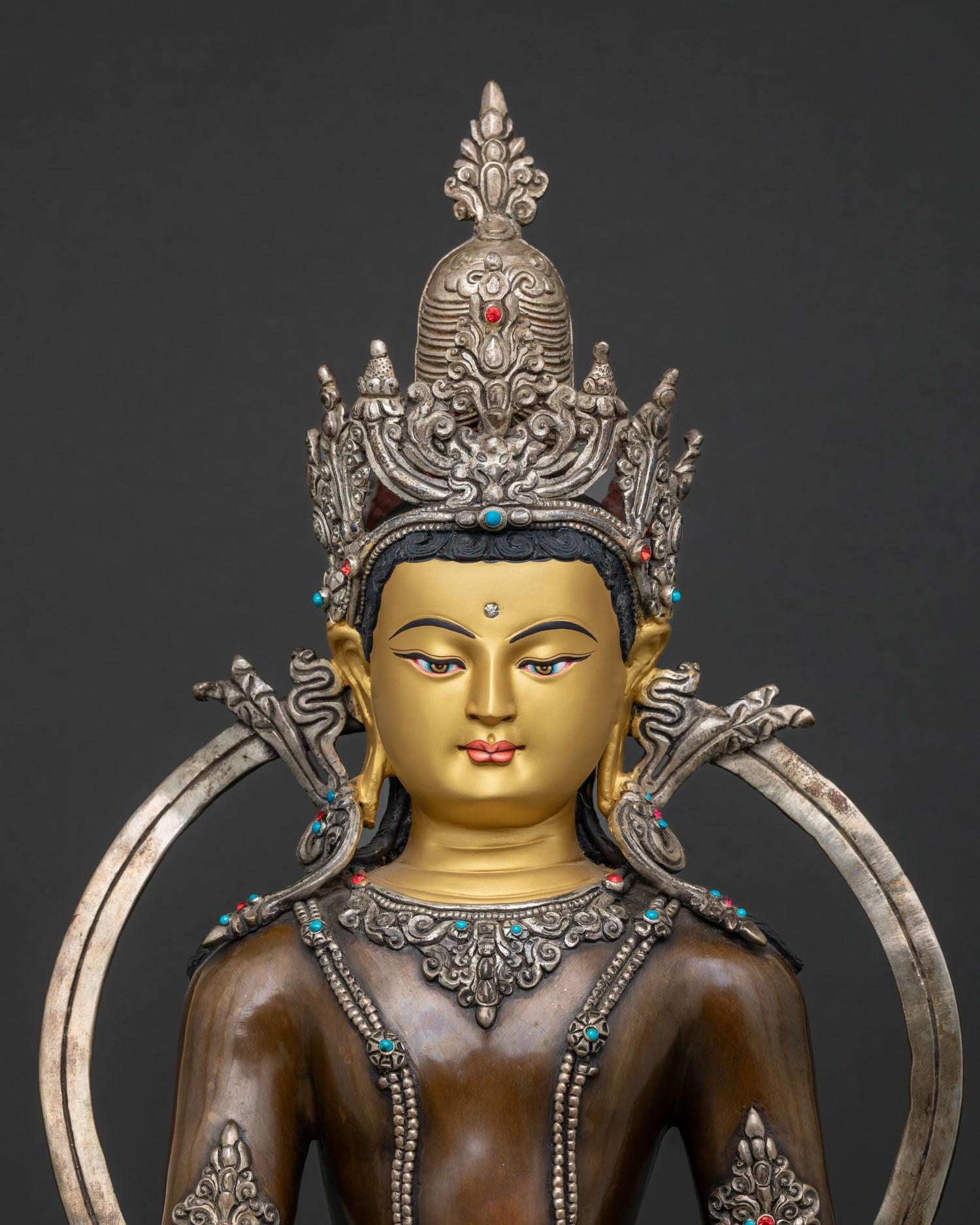 Crowned Shakyamuni Buddha Statue regular close up handcrafted Buddhist art