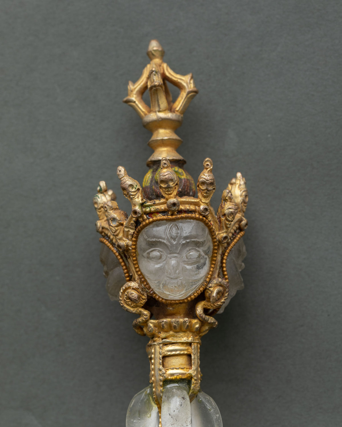 Crystal Phurba Vajra Shank Clear Crystal Three Wrathful Heads Vajrakilaya Buddhist Ritual.