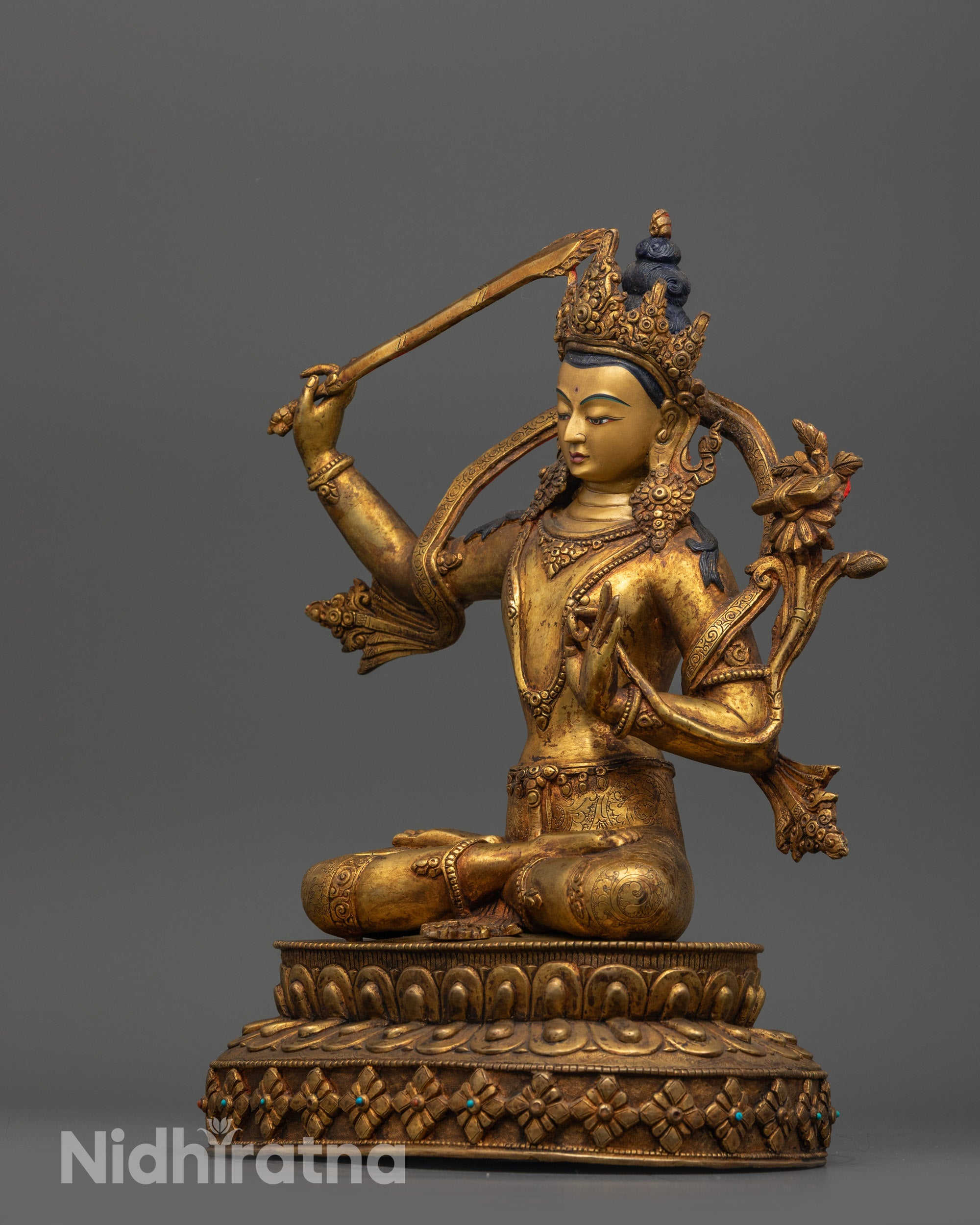 Antique Finish Manjushri Statue | Handcrafted Himalayan Buddhist Art