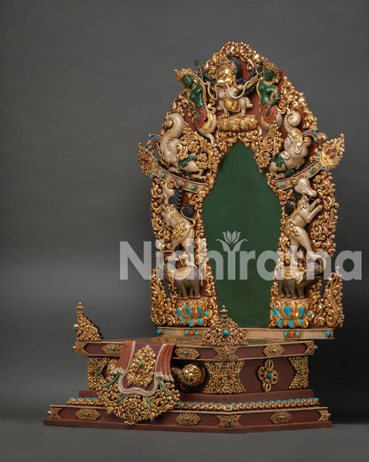 Decorative Buddhist throne for 20 to 21 inch Buddha statues handcrafted in Patan Nepal