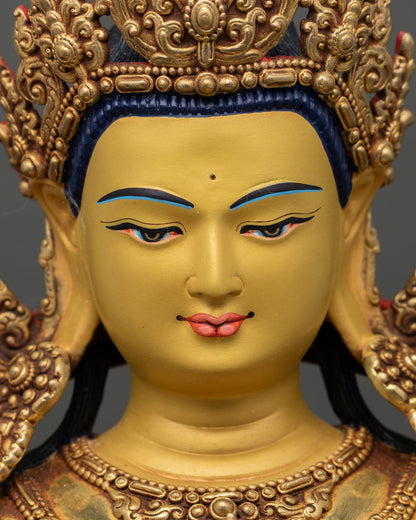 detailed close-up of vajrasattva face with serene expression and newari mineral pigments