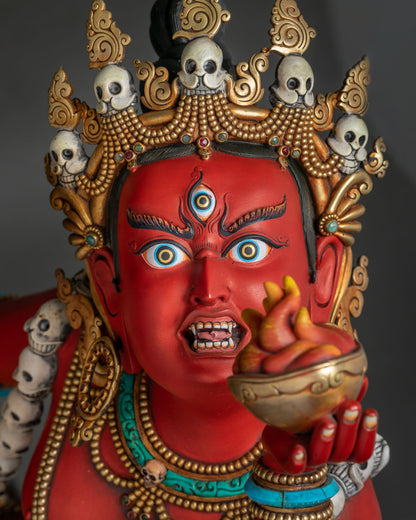 Detailed close-up of Vajrayogini's hand-painted face and third eye