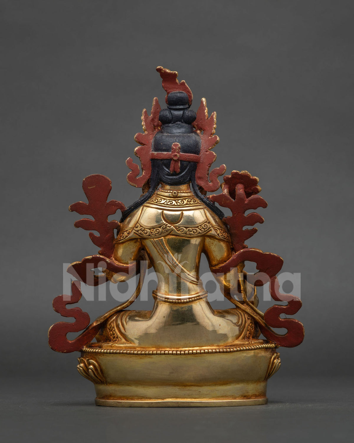 Detailed green tara statue from patan nepal symbolizing compassion protection and liberation.