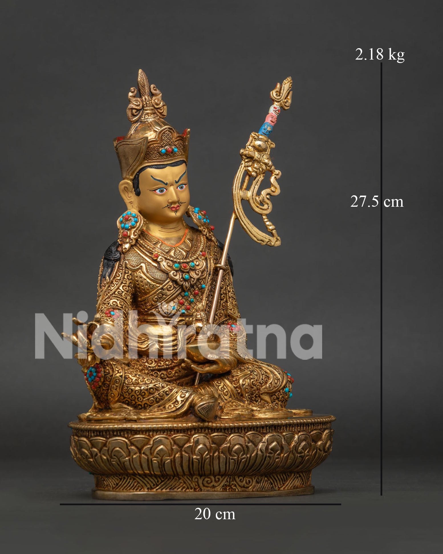 Detailed Guru Rinpoche with Hand Carved Floral Royal Garment.
