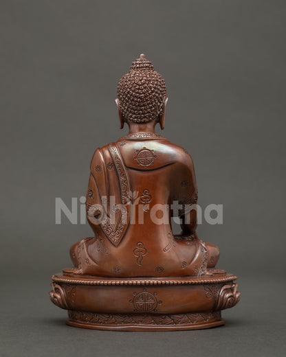 Detailed mitrugpa akshobhya statue on lotus pedestal handcrafted in patan nepal.