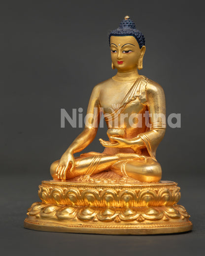 Detailed Shakyamuni Buddha statue with hand carved monk robe.