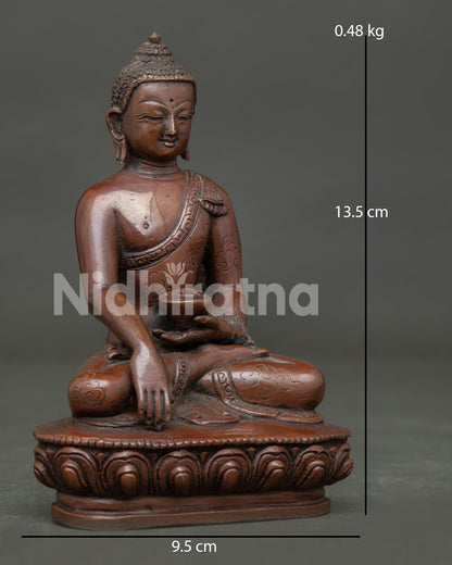 Detailed Shakyamuni Buddha Statue with peaceful expression and hand-carved floral robe.