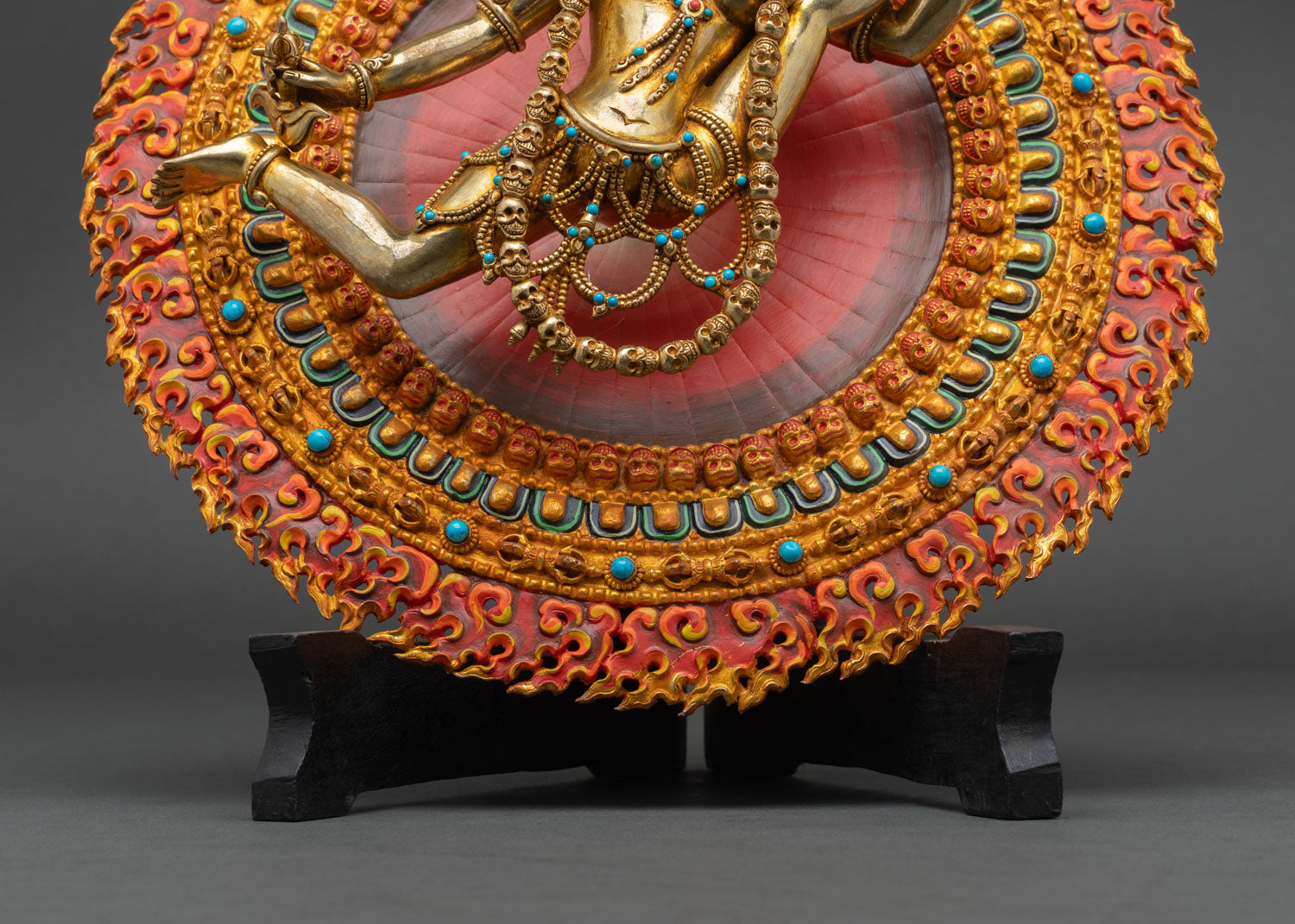 detailed side close up vajrayogini statue 3d carving skull garland turquoise inlay