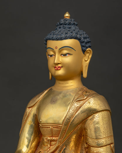 Detailed side close-up of 24K gold-gilded Shakyamuni Buddha Statue craftsmanship