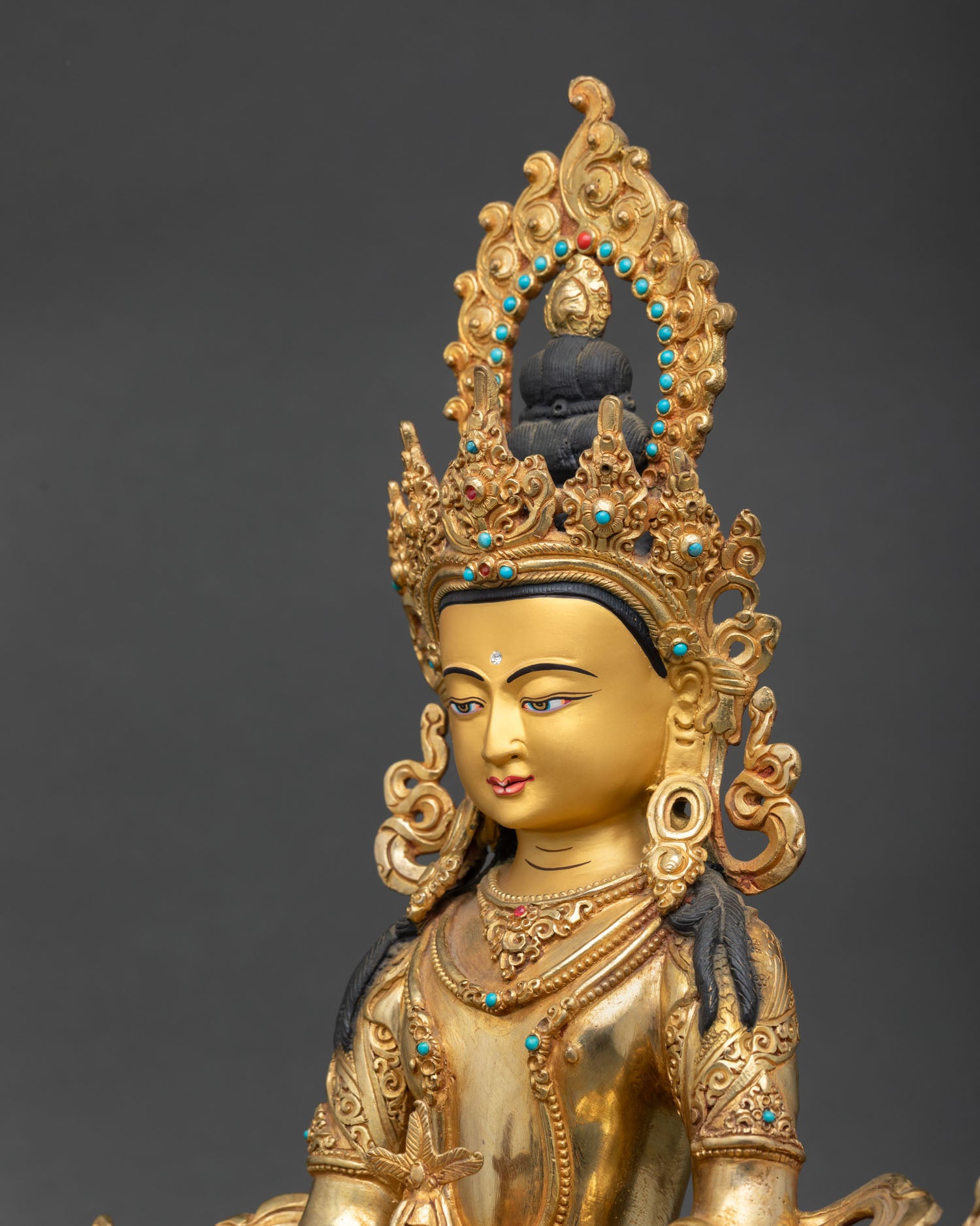 Detailed Side Close Up of Amitayus Statue With Intricate 3D Carvings
