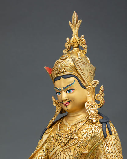 Detailed Side Close-Up of Guru Rinpoche Statue with Vajra and Kapala Details