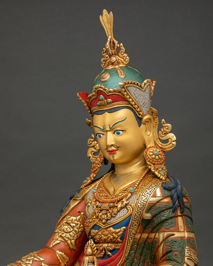 Detailed side close up of Padmasambhava Statue highlighting jeweled ornaments and fine craftsmanship