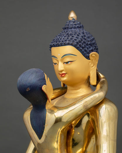 Detailed Side Close-Up of Samantabhadra Yab Yum Statue on Lotus Throne with Ornaments