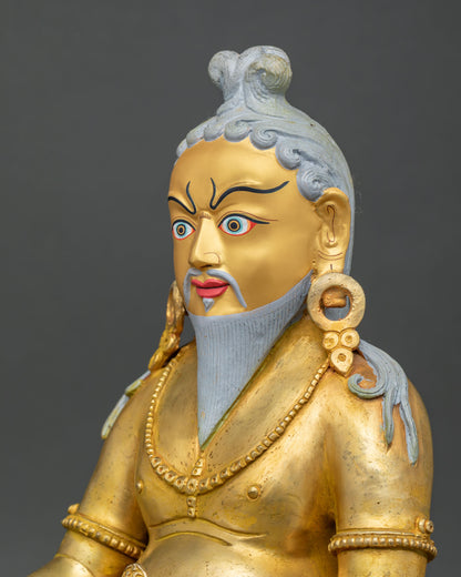 Detailed side close-up of Thang Thong Gyalpo Statue with iron chain and robe details