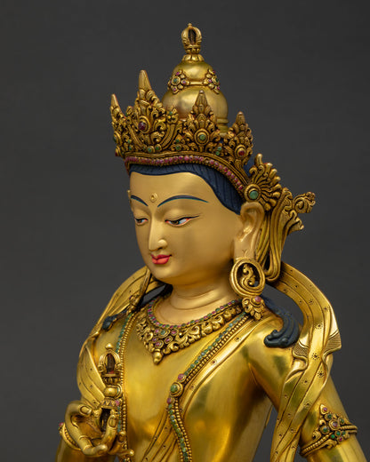 Side Detail of Vajrasattva Statue Showing Gold Fire Gilding and Sacred Ornaments