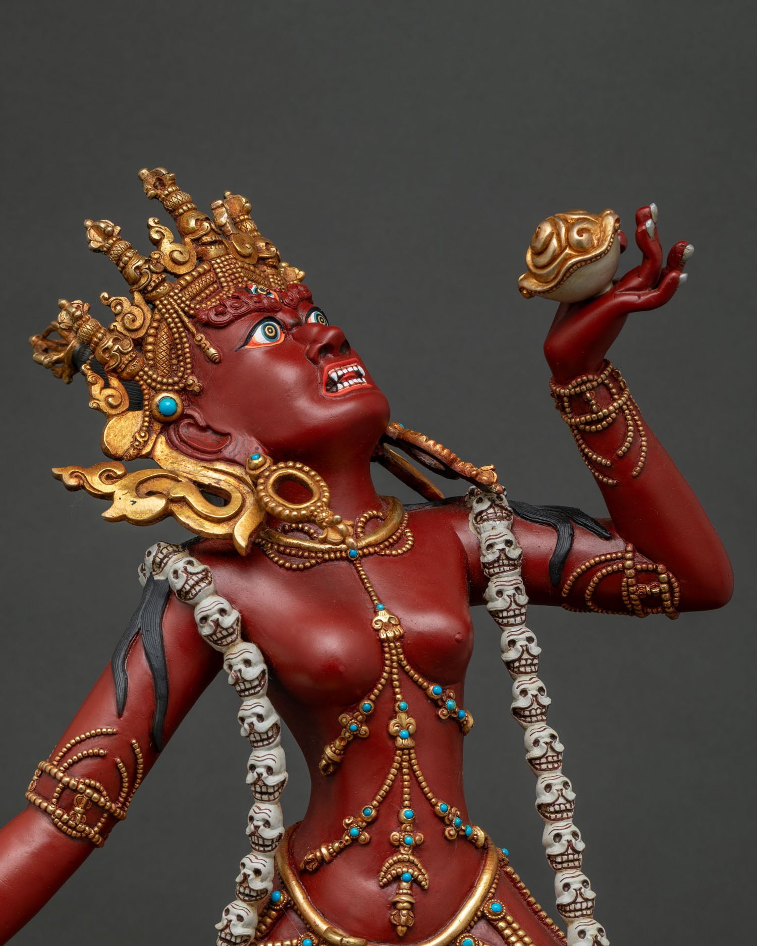 Detailed Side Close Up of Vajrayogini Statue with Khatvanga and Sacred Ornaments