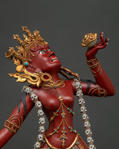 Detailed Side Close Up of Vajrayogini Statue with Khatvanga and Sacred Ornaments