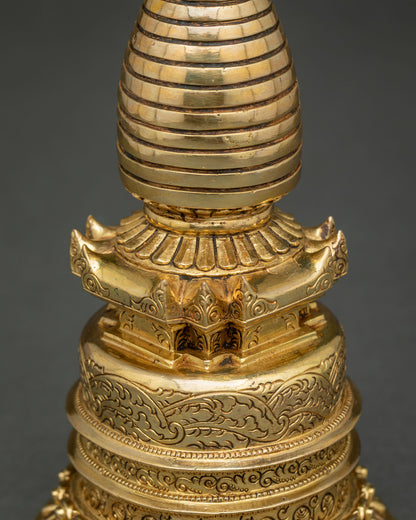 Detailed Image: Detailed view of Buddhist Kadampa Stupa handcrafted by a Newari artisan in Patan, Nepal