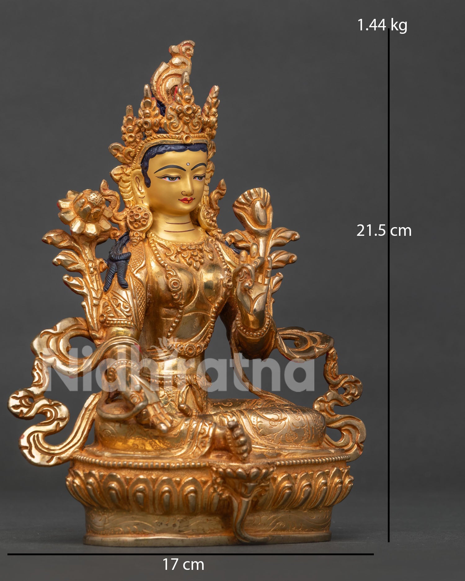 Detailed View of Green Tara Mudra Lotus Blossoms and Handcrafted Details.