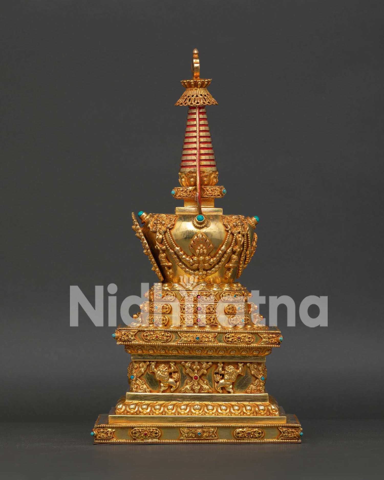 Detailed View of Himalayan Namgyalma Stupa with Intricate Engraving and Newari Artisan Craftsmanship