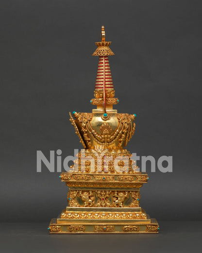 Detailed View of Himalayan Namgyalma Stupa with Intricate Engraving and Newari Artisan Craftsmanship